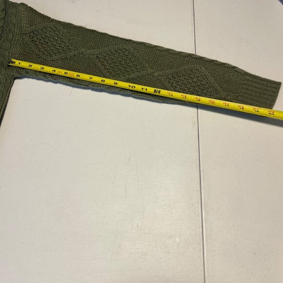 Olive Green Cropped Cable Knit Sweater With Diamond Pattern & Full Zipper - Picture 7 of 10